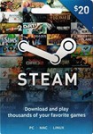 Steam wallet Card 20$ USD + TURKEY/ARGENTINA