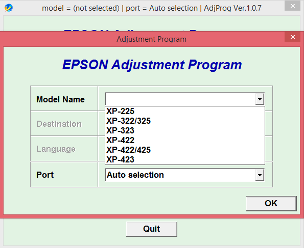 Adjustment program Epson XP-225, XP-322, XP-323,XP-423
