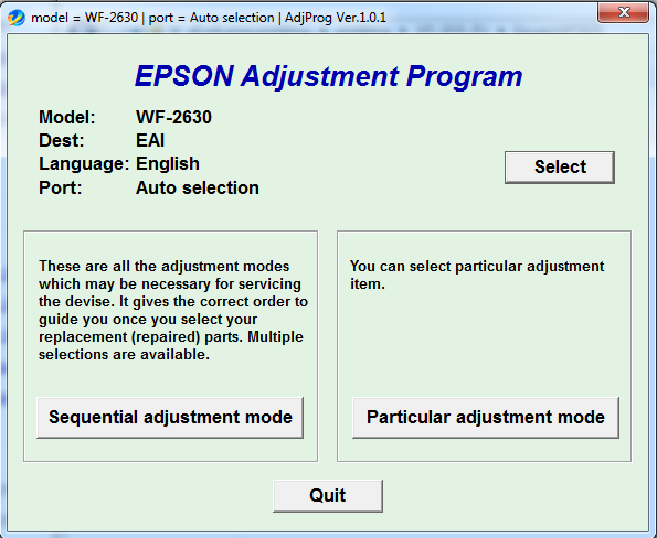 Adjustment program Epson WorkForce WF-2630