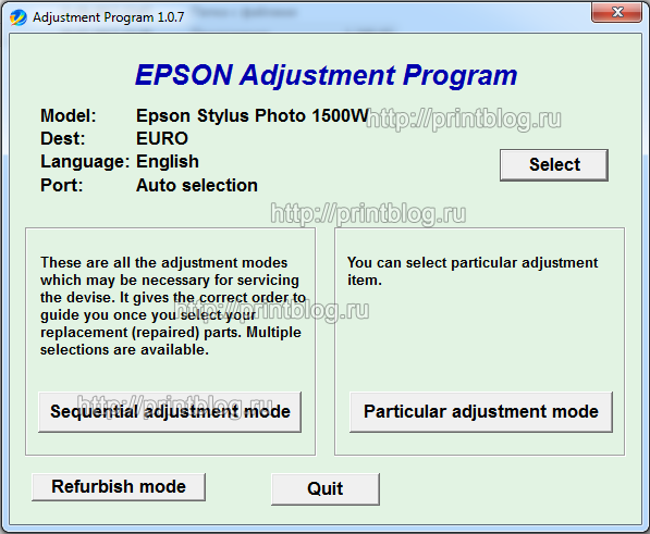 Adjustment program Epson Stylus Photo 1500W (EURO)