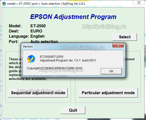 Adjustment program Epson ET-2500, ET-2550 Reset
