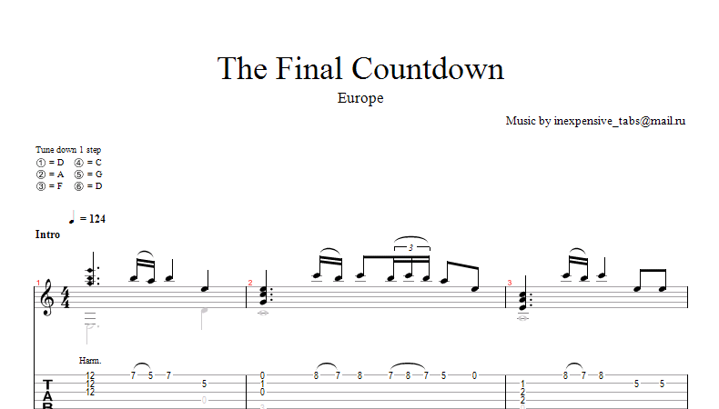 The Final Countdown (Europe) ноты, табы.
