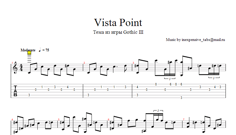Vista Point (Тема из игры Gothic III) ноты, табы.