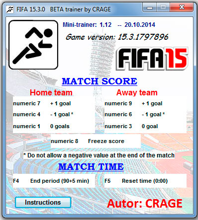 FIFA 15 TRAINER (Чит программа) версия 15.4.1809412