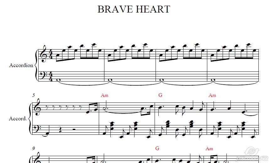 The BRAVE HEART(к/ф Храброе сердце)ноты аккордеон/баян