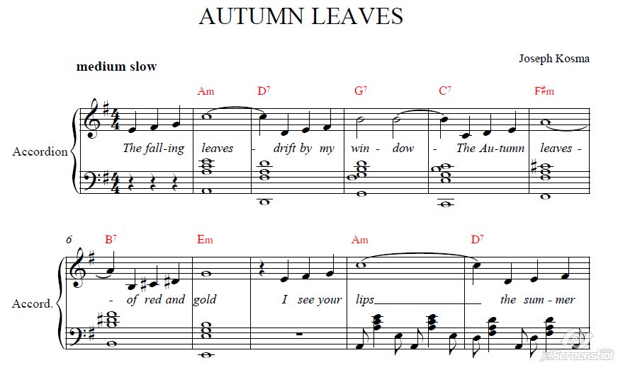 Лист песни ноты. Косма осенние листья Ноты для фортепиано. Опавшие листья Косма Ноты для фортепиано. Осенние листья на фортепиано. Осенние листья Ноты для аккордеона.