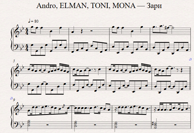Elman Toni Mona. Зари Андро Тони Мона. Зари Andro, Elman, Toni, Mona. А Заря Ноты для фортепиано.