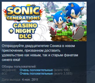 Sonic Generations Collection STEAM KEY СТИМ ЛИЦЕНЗИЯ