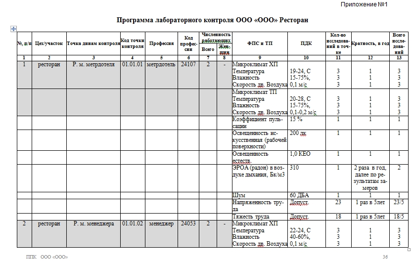 Производственный контроль программа образец