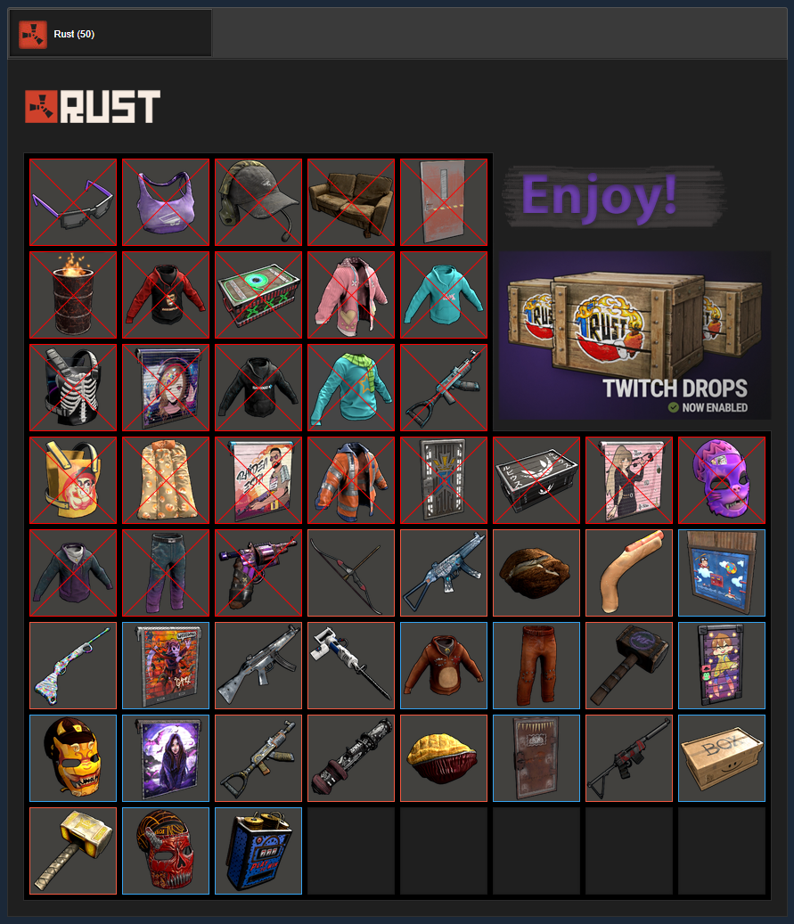 Kupit Rust Skiny Og Twitch Drops Round 4 5 24 Predmeta Za 731 18 Rub Opisanie Tovara Origin Steam Su