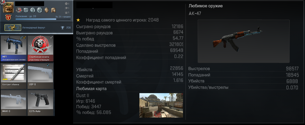 Аккаунт №1631, CS:GO [Легендарный Беркут]