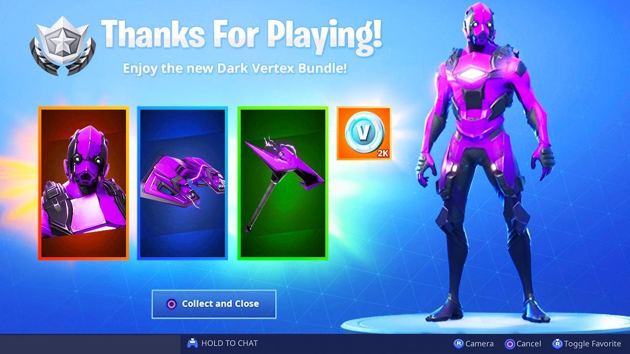 После оплаты вы получаете код Dark Vertex Skin + 2 V-Bucks . 