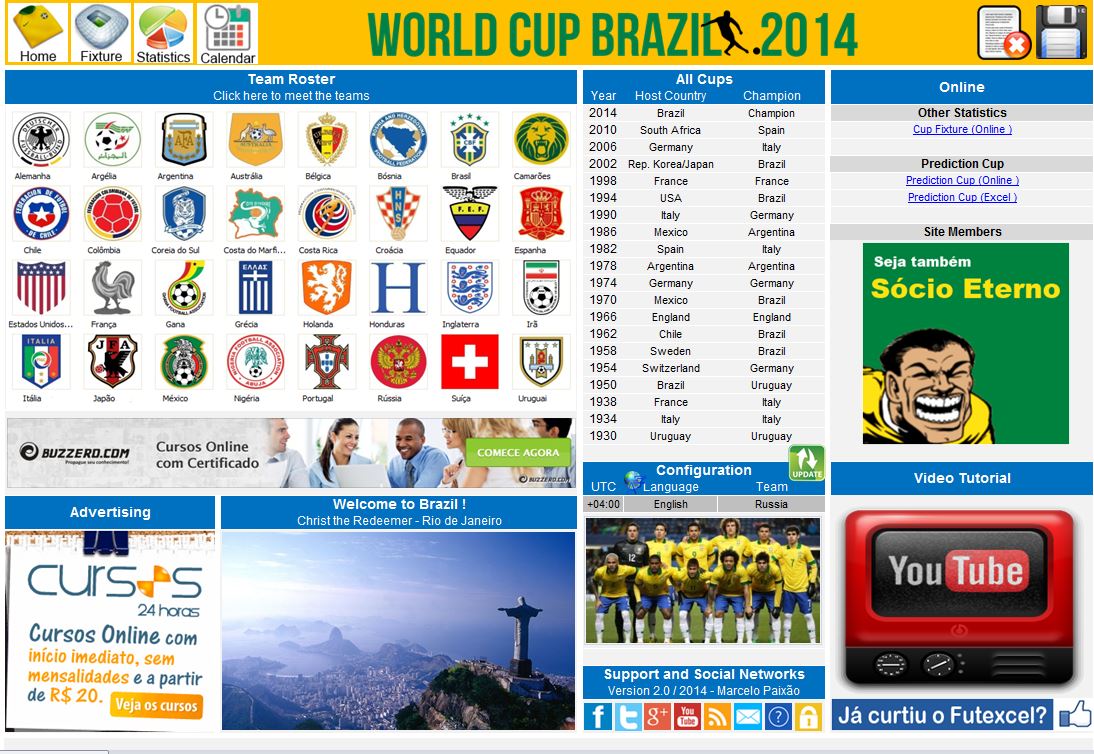 World Cup Brazil 2014 Spreadsheet in 5 languages