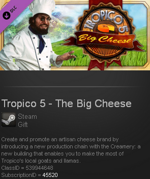 Tropico 5 - The Big Cheese DLC(Steam gift/ Region free)