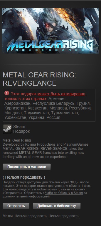METAL GEAR RISING: REVENGEANCE (gift/region ru/cis)