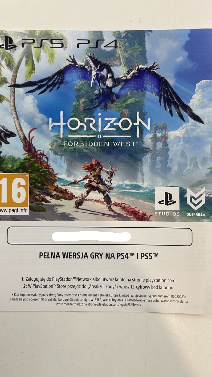 Horizon West Forbidden West game code PL/RU ps4/ps5