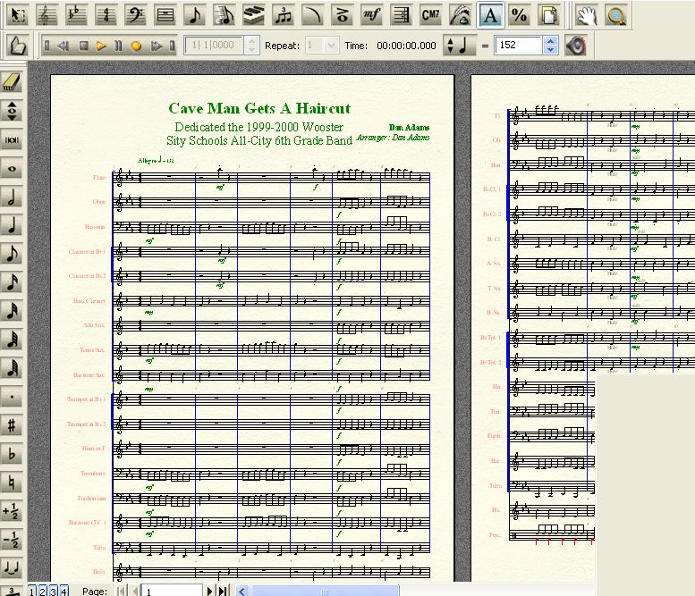 Dan Adams. Cave Man Gets. Score for wind Orquesta