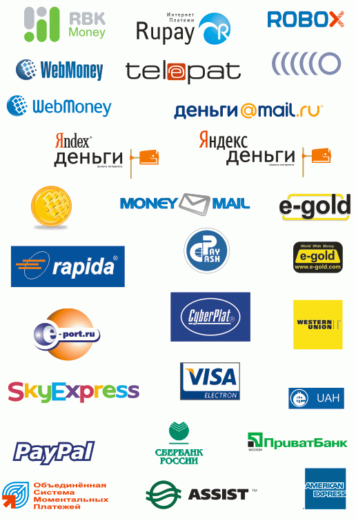Logos of electronic payment systems: WebMoney, Yandex