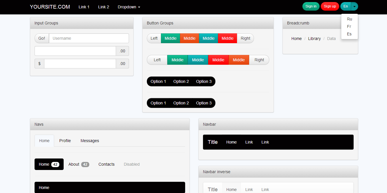 Bootstrap 3 Шаблон - Черный Белый