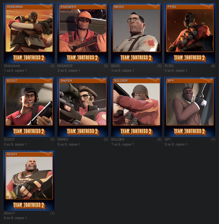 Buy A set of cards Team Fortress 2 (steam trading cards) and download