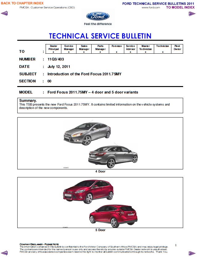 Ford tecnical service bulletins 2011
