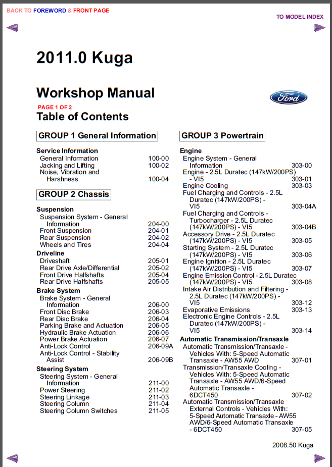 Ford Kuga 2011 Workshop manual (Инструкции по ремонту)