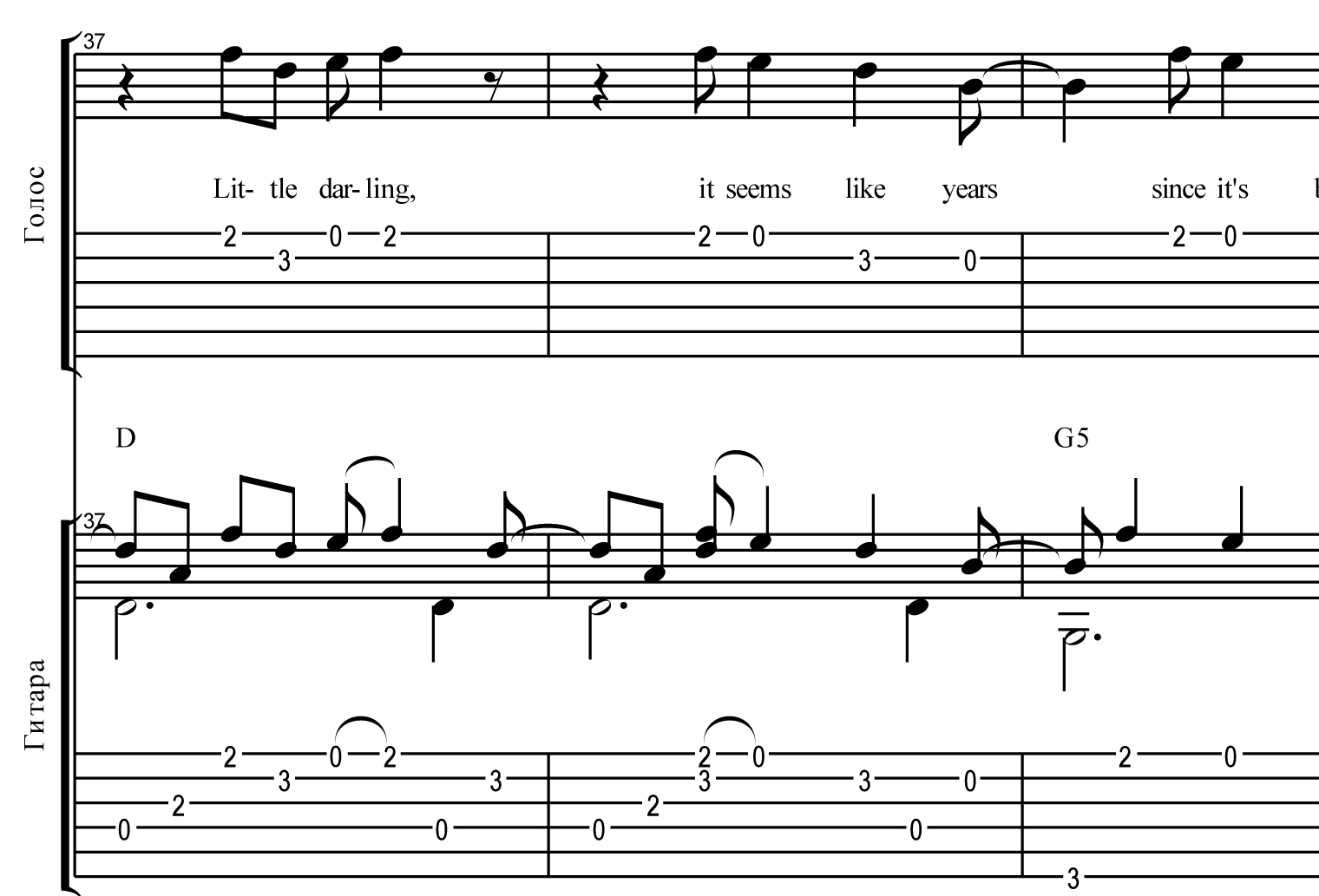 Here Comes the Sun (Beatles, Glee). Ноты и табулатура
