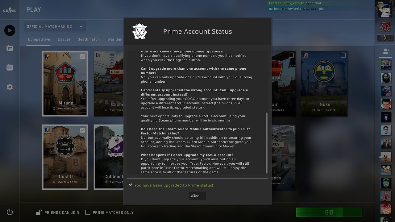 Buy CSGO Prime (SDA)+ STEAM LVL 12 CSGO PRIME REGION FREE and download