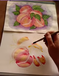 Персики акварелью