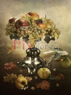 Generous gifts of of autumn, fruits in a vase on a vint