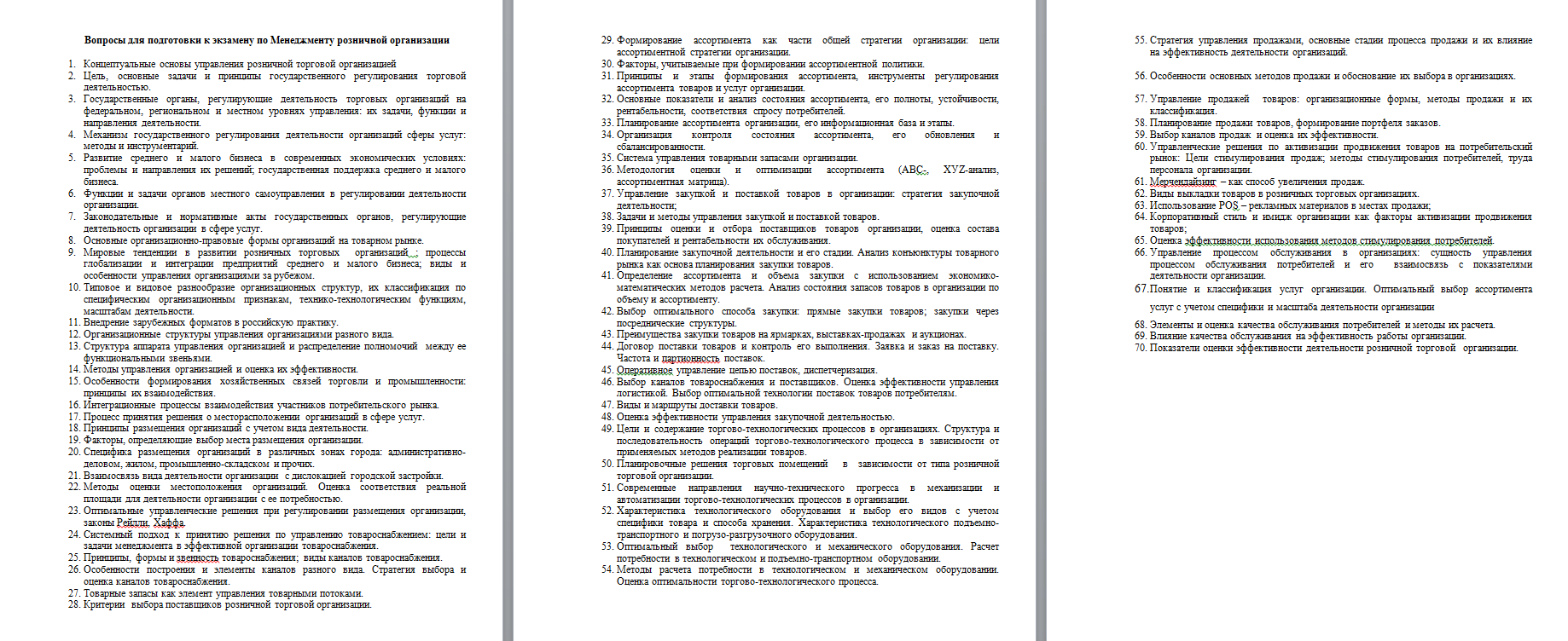 ГОСЫ. Менеджмент розничной организации. 72 вопроса.