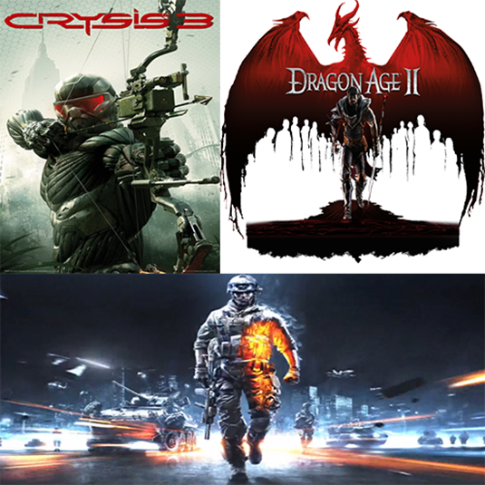 Crysis 3, Dragon Age 2, Battlefield 3