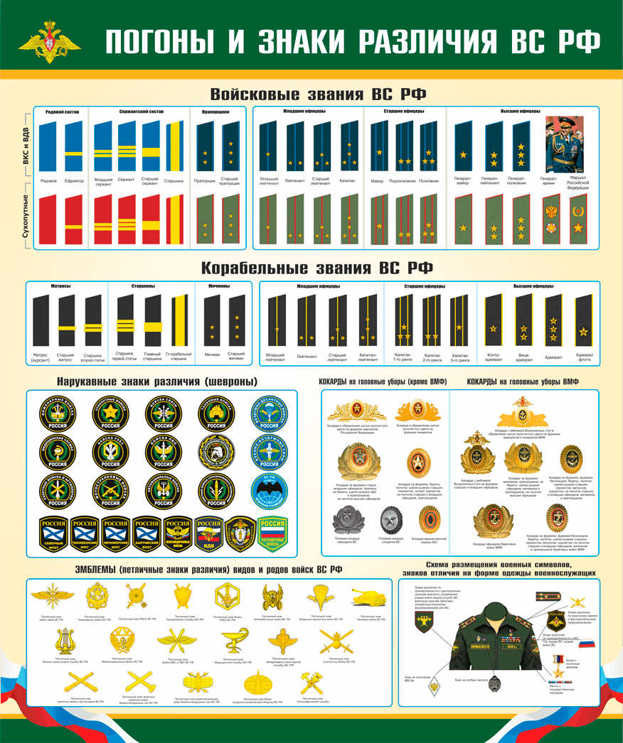 Воинские звания и знаки различия военнослужащих РФ. Стенд воинские звания и знаки различия военнослужащих РФ. Знаки различия военнослужащих вс России. Воинские звания военнослужащих вс РФ погоны. Военные обозначения в россии
