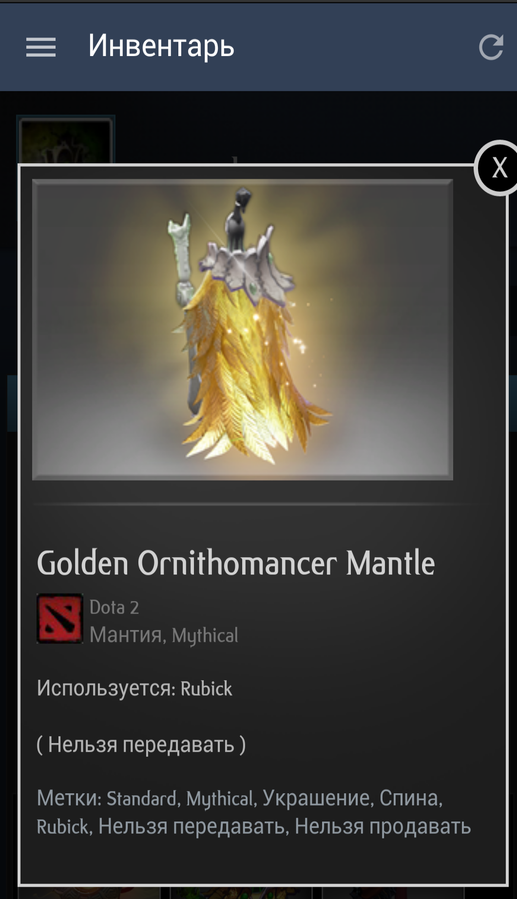 Golden ornithomancer mantle. Steam acc