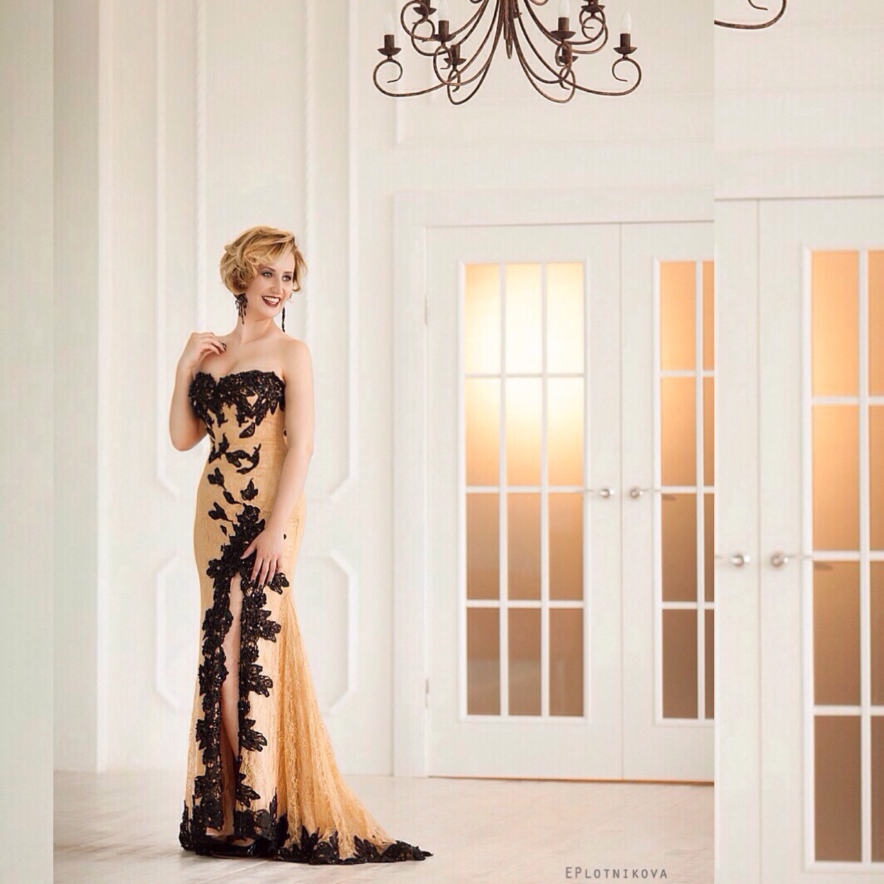 Сьюзи M/L Sherri Hill бежевое черное длинное 4500