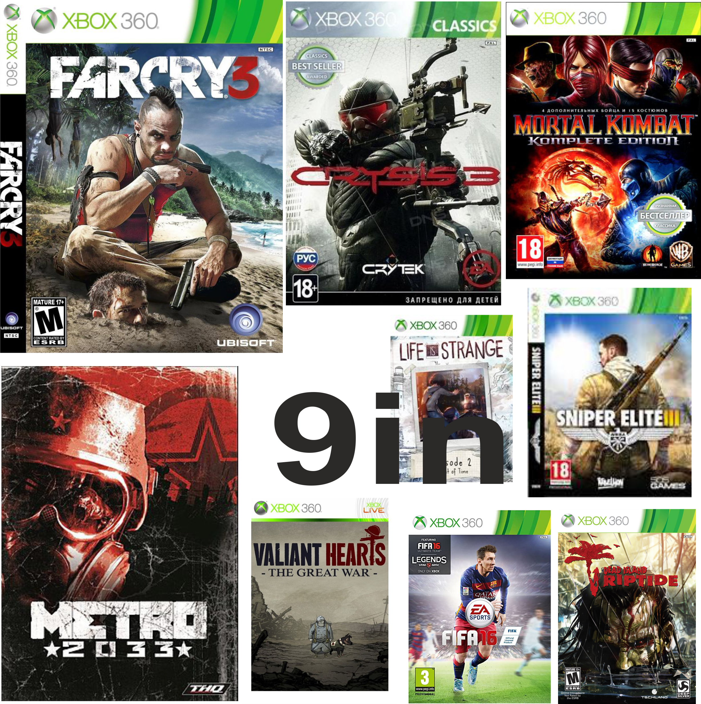 Скриншот Far Cry 3,MK9, Crysis 3,  Метро 2033 и др. Xbox 360 Общ