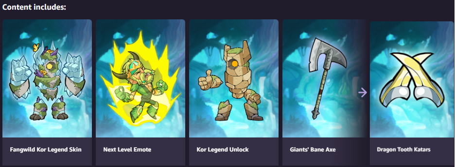 Prime Gaming on Instagram: The @Brawlhalla 🔷Fangwild Bundle🔷is now  available for Prime members! 🔹 Kor Legend Unlock 🔹 Fangwild Kor Legend  Skin 🔹 Next Level Emote 🔹 Two Weapon skins 🔹 Giant's