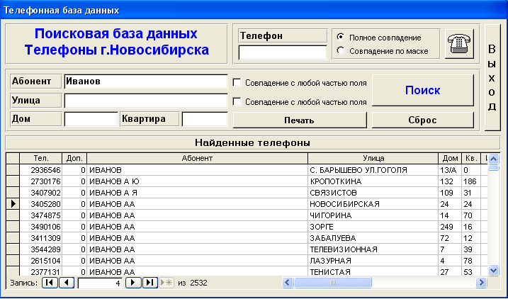 Телефонный справочник образец