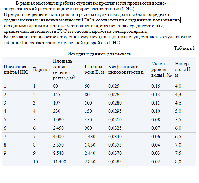 Купить Водно- энергетический расчет мощности ГЭС Вариант № 2 и скачать