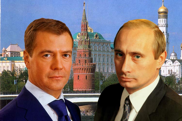 портрет Медведева и Путина