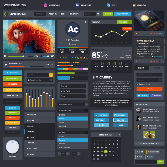 PSD макет веб-элементов UI Dark