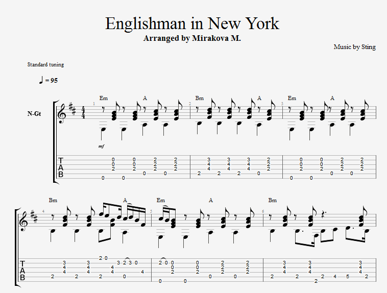 Песня englishman in new. Englishman in New York Ноты. Ноты стинг Нью Йорк. Стинг Englishman Ноты.