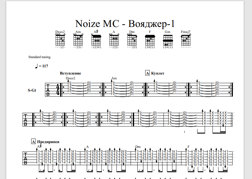 Tabs to the song Noize MC - Voyager-1 for 2 guitars