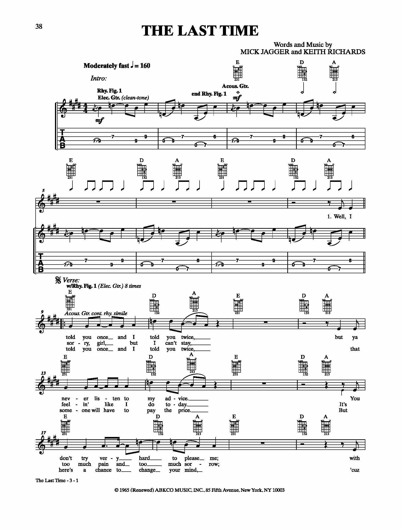 Buy The Last Time The Rolling Stones Guitar TAB and download