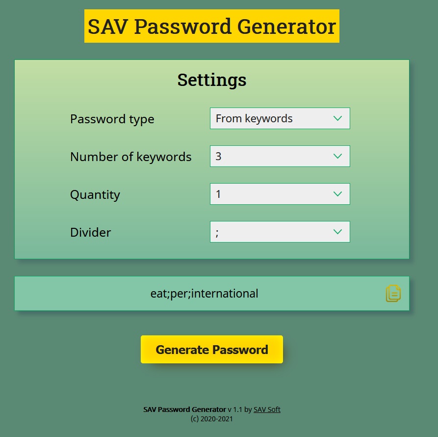 SAV Password Generator